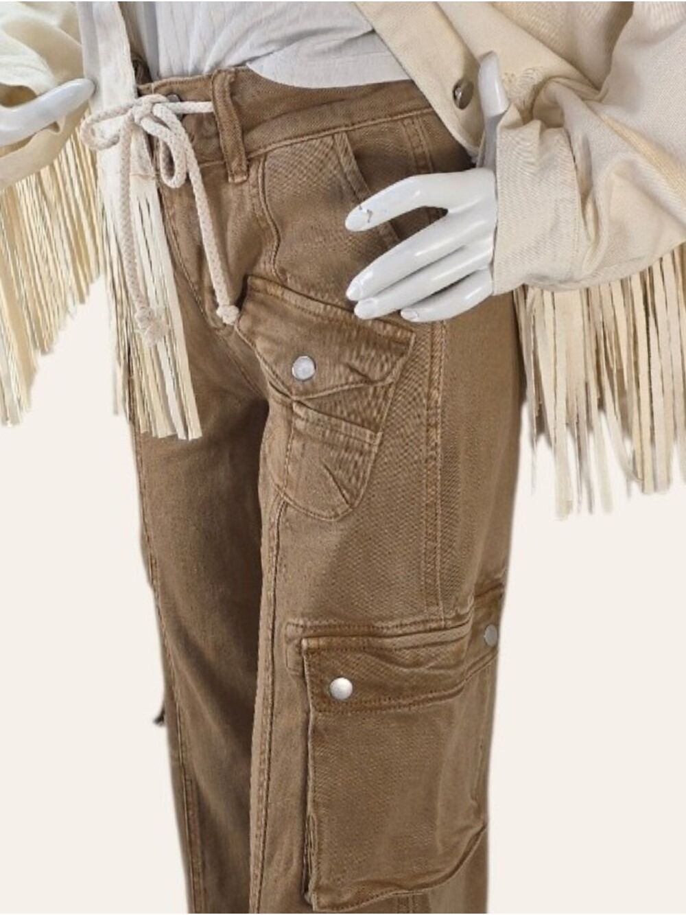 Risen Cocoa Utility Cargo Jeans 0/24 NWT Neutral Western Chic